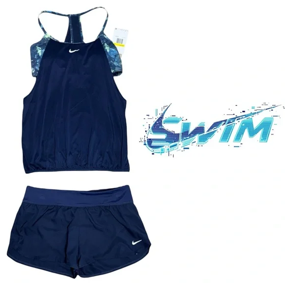 Nike Swim Women’s Tankini Boardshort Swimming suit Set Navy Blue Size Small 4-6 - Picture 3 of 9